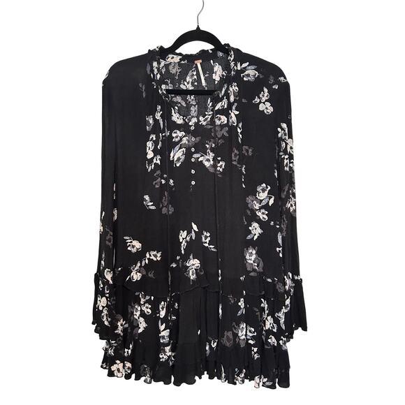 Free People Women’s Cloverfield Tunic Blouse/ Boho Dress Black Gray Size Medium - Picture 3 of 7